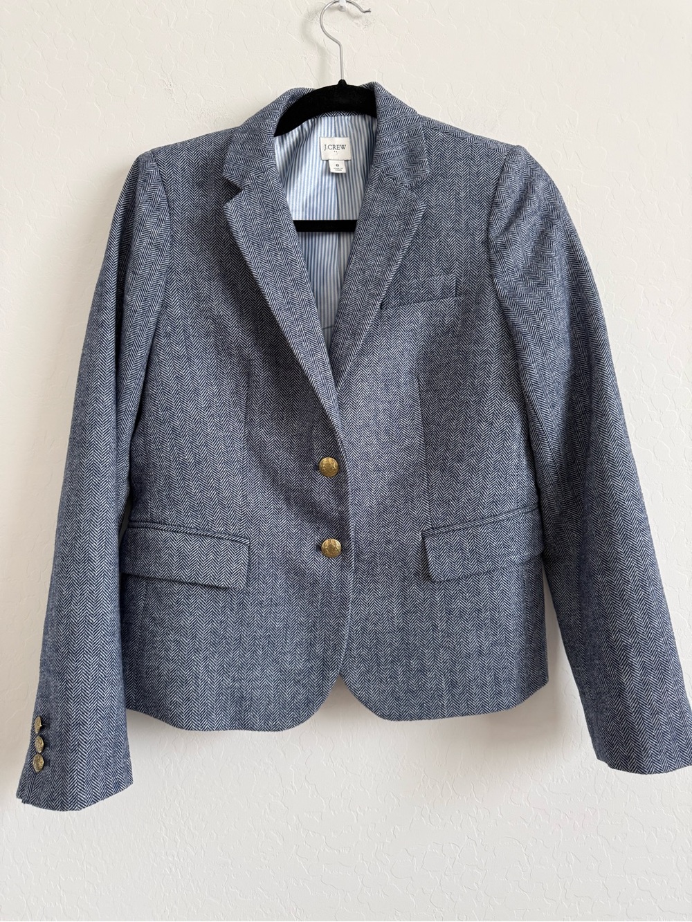 J Crew Herringbone Schoolboy Blazer Blue Gold Button 8